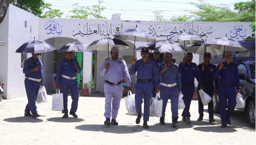 Provision of Heatwave prevention Kits to Traffic Police Field Worker having excessive exposure to sunlight in UHI, printed with messages in District Layyah